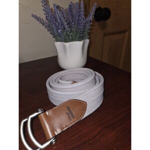 Johnnie-O Gray And Leather Belt Size XXL Made in the USA